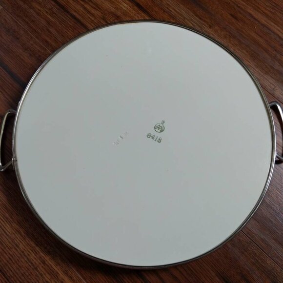 Vintage Cake Plate Platter Round Floral Porcelain Ceramic Tray with Handles - Picture 10 of 11